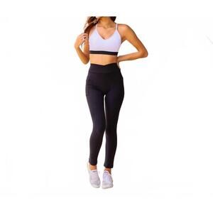 NEW JULIA ROSE chloe crossover pocket 7/8th ankle length leggings in black